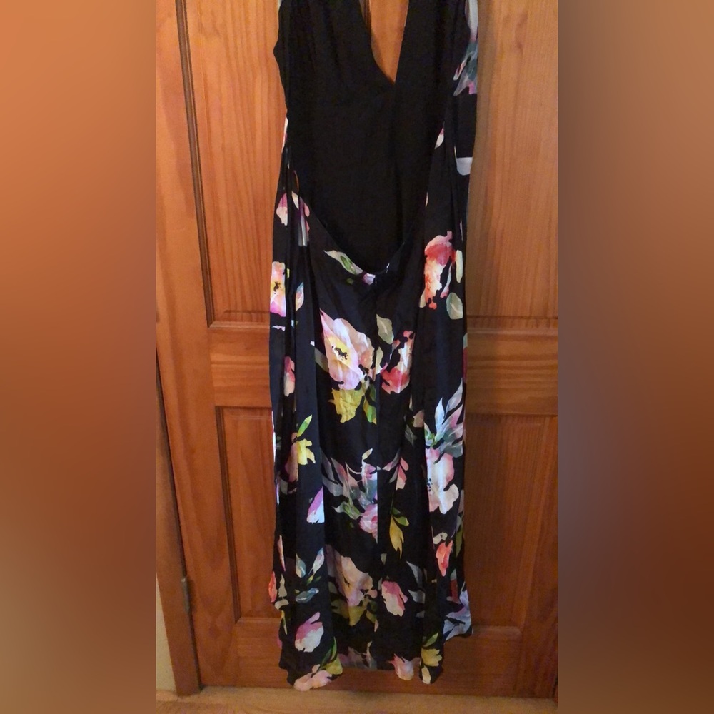 Nicole Miller Black Floral Maxi Dress with Pink & White Blooms - Picture 11 of 11